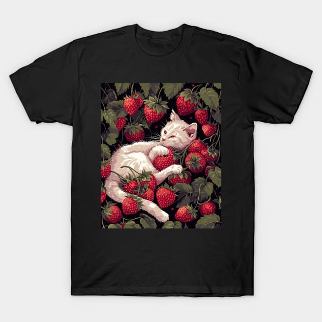 Cat Strawberry Bedding T-Shirt by Josephine7